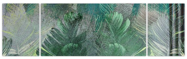 Obraz - Betonová textura s listy (170x50 cm)