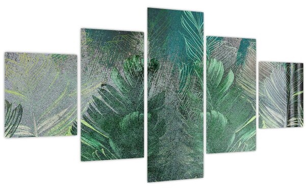 Obraz - Betonová textura s listy (125x70 cm)