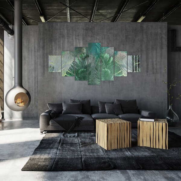 Obraz - Betonová textura s listy (210x100 cm)
