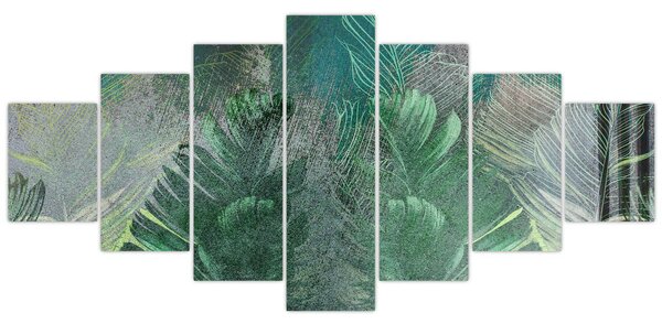 Obraz - Betonová textura s listy (210x100 cm)