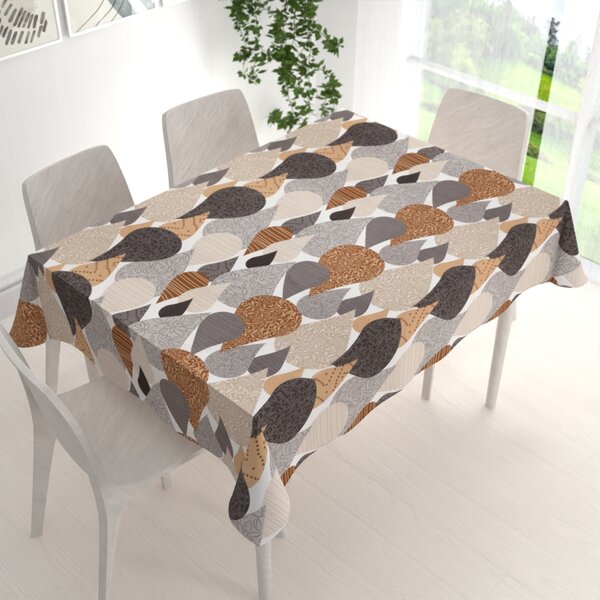 Biante Bavlněný obdélníkový ubrus Sandra SA-507 Hnědo-šedé kapky s ornamenty 50x100 cm