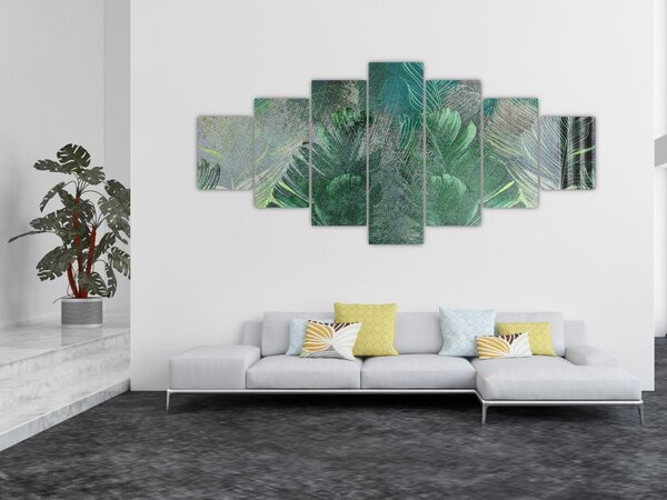 Obraz - Betonová textura s listy (210x100 cm)