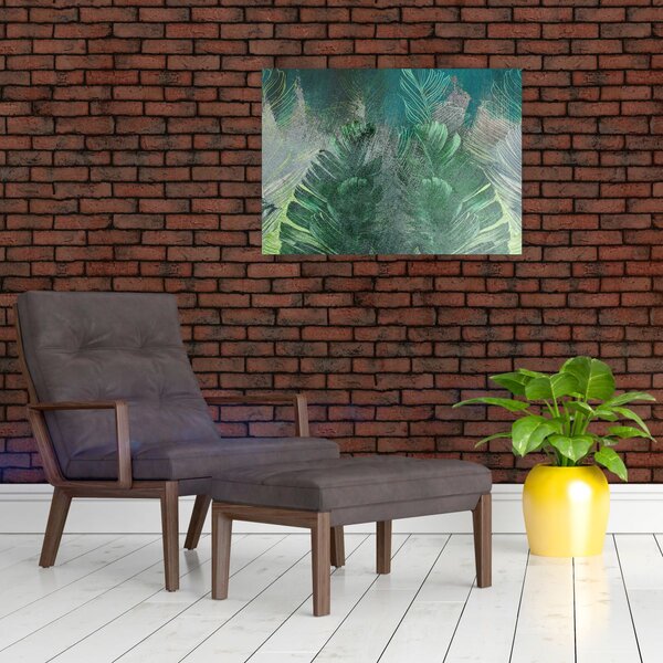 Obraz - Betonová textura s listy (70x50 cm)
