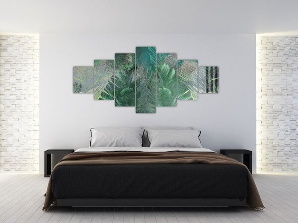 Obraz - Betonová textura s listy (210x100 cm)