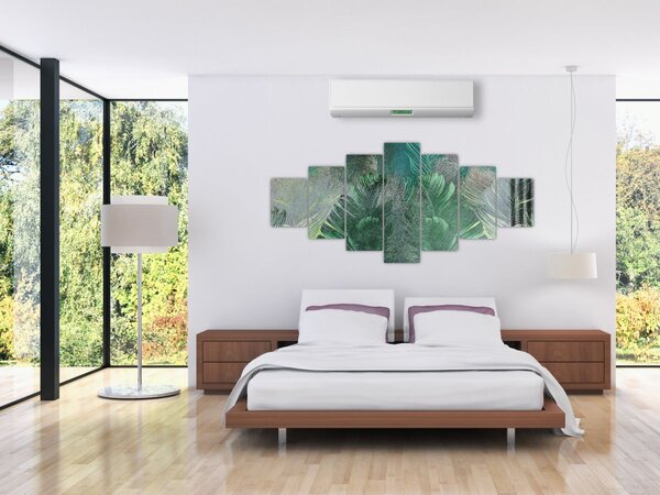 Obraz - Betonová textura s listy (210x100 cm)