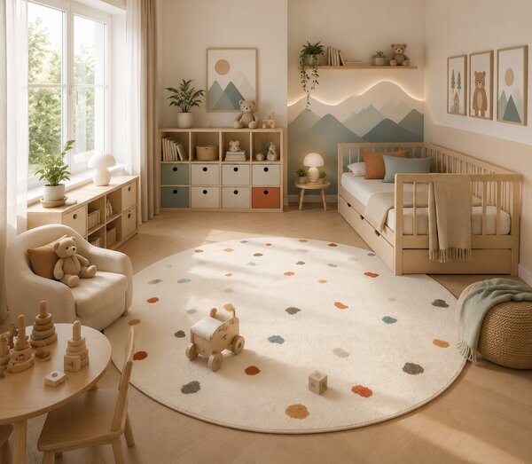 Hanse Home, Dětský koberec Adventures 106210 Cream Multicolor kruh, 160x160 (průměr) kruh, bílá, dětský pokoj