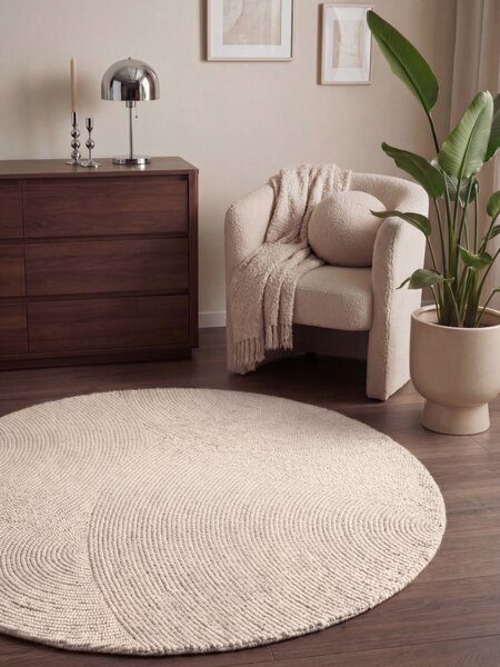 Hanse Home, Kusový koberec Calmio 106220 Natural White kruh, 120x120 (průměr) kruh, bílá, ložnice