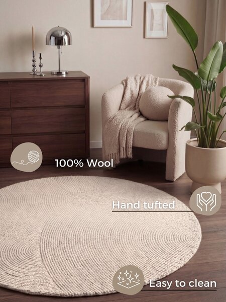 Hanse Home, Kusový koberec Calmio 106220 Natural White kruh, 120x120 (průměr) kruh, bílá, ložnice