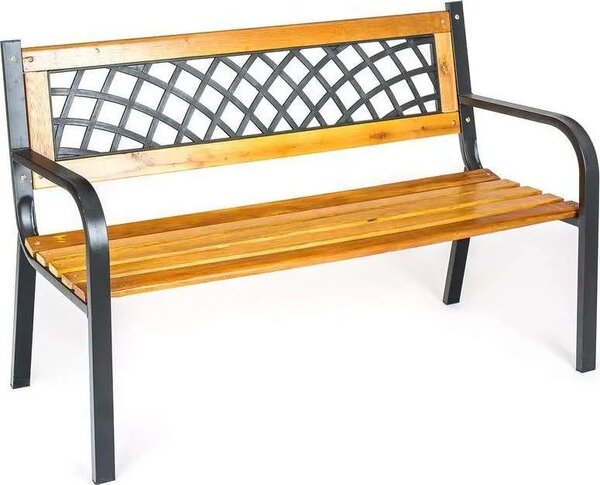 Lavička s opěradlem, kovová, 118 x 52 cm