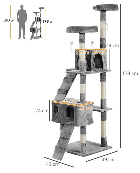 PAWHUT Kočičí strom škrabadlo XXL 49 x 173 x 49 cm šedá