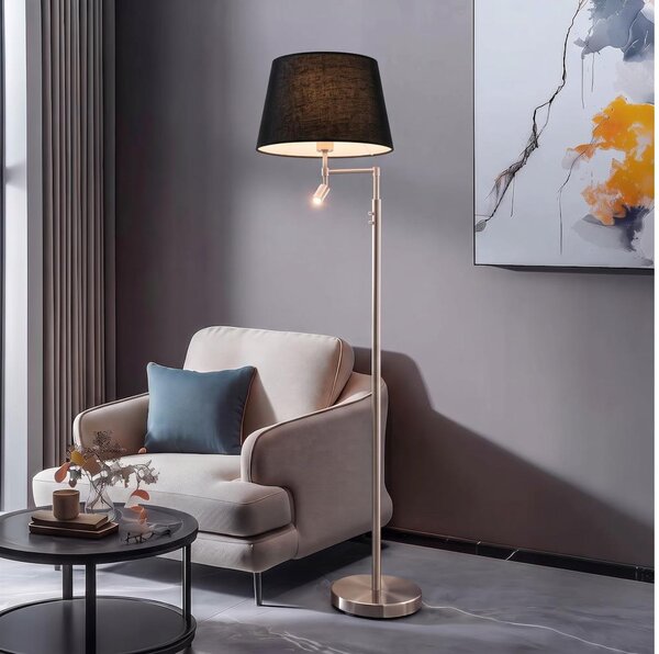 BRILAGI - LED Stojací lampa CERIA 1xE27/60W/230V + LED/2,1W matný chrom/černá