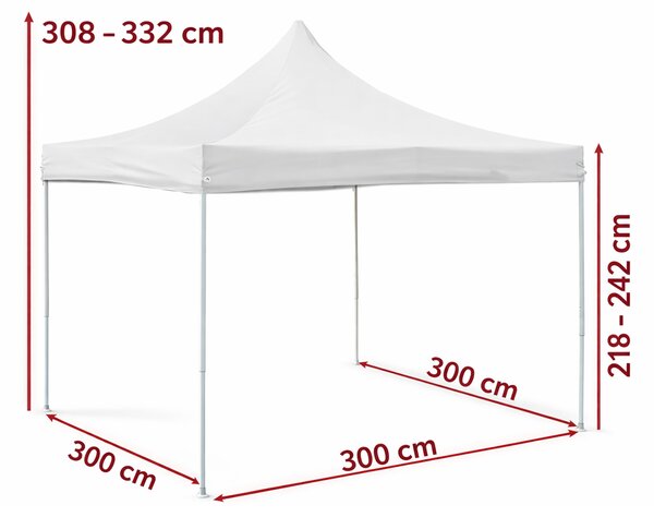 Nůžkový párty stan 3x3 m OCEL Standard – 4 plné bočnice barva Bílá