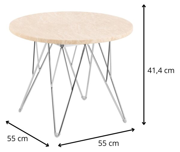 Actona Odkládací stolek Prunus 55 cm béžový mramor/chrom
