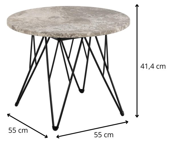 Actona Odkládací stolek Prunus 55 cm šedo-hnědý mramor/černý