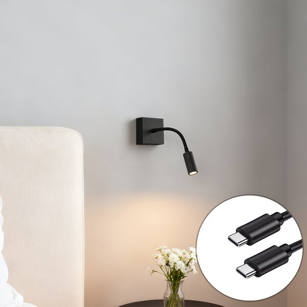 Moderní nástěnná lampa černá vč. LED stmívatelná dobíjecí - Harper