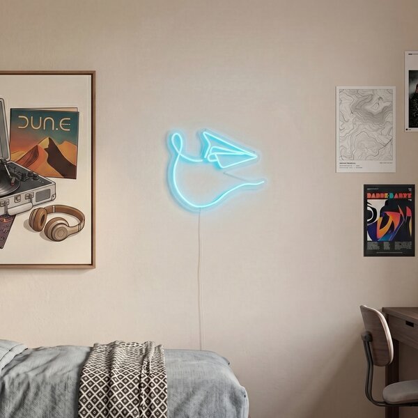 Neonová nástěnná lampa modrá vč. LED - Paperplane
