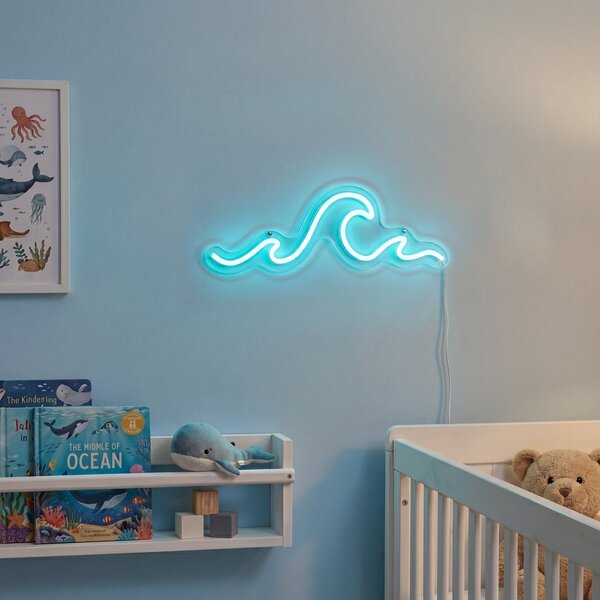 Neonová nástěnná lampa modrá vč. LED - Wave