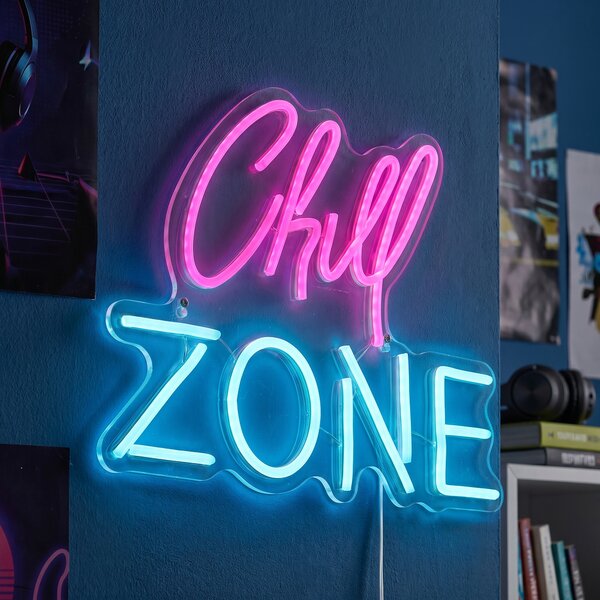 Neonové nástěnné světlo růžové s modrou vč. LED - Chill Zone