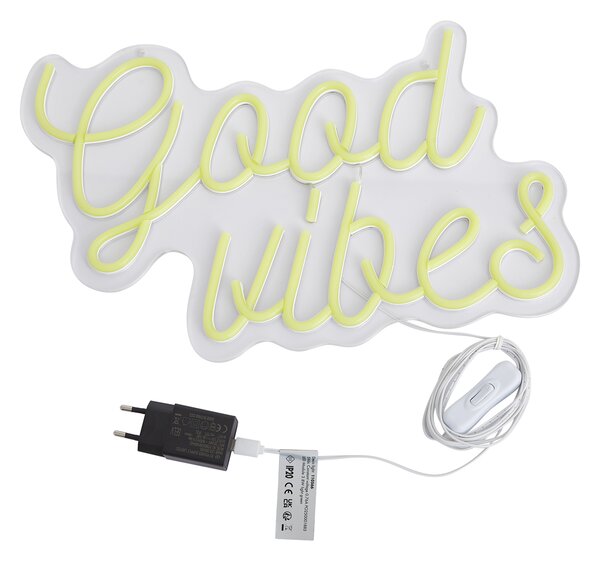 Neonové nástěnné světlo žluté vč. LED - Good Vibes