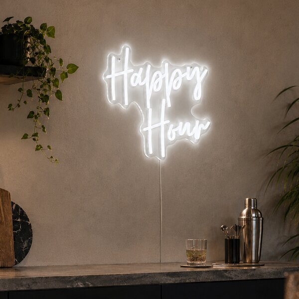 Neonové nástěnné svítidlo bílé vč. LED - Happy Hour