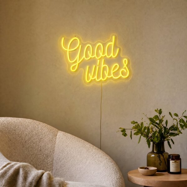 Neonové nástěnné světlo žluté vč. LED - Good Vibes
