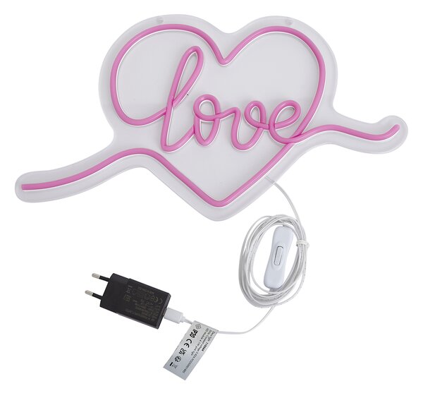 Neonové nástěnné světlo růžové vč. LED - Love