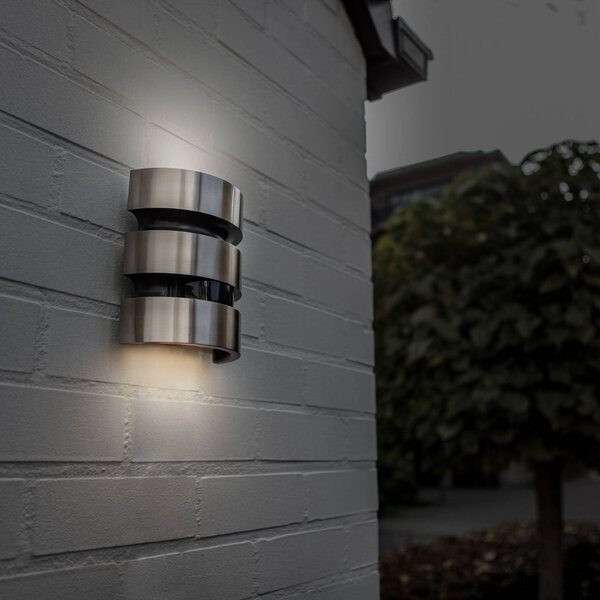 LUTEC Venkovní nástěnné svítidlo MAYA s LED a senzorem, nerezová ocel, výška 18 cm,, Hliník / šedá / zinek, Nerezová ocel, Moderní