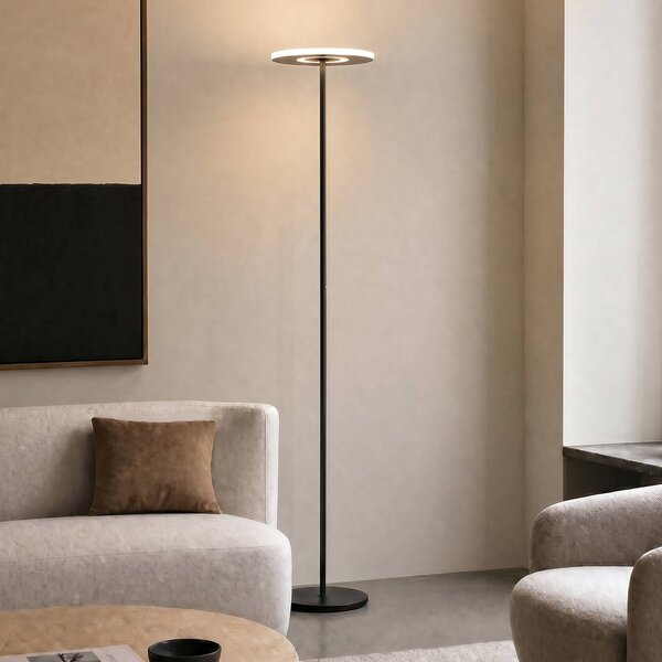 Lucande LED stojací lampa Raymond, černá, stmívatelné, stmívatelný, Černá, Obývací pokoj / jídelna, kov, Moderní