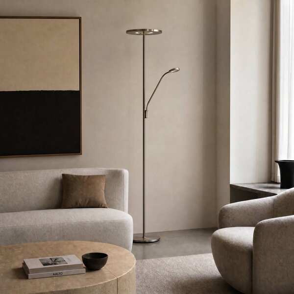 Lucande LED stojací lampa Raymond, titanová barva, na čtení, stmívatelný, Hliník / šedá / zinek, Obývací pokoj / jídelna, kov, Moderní