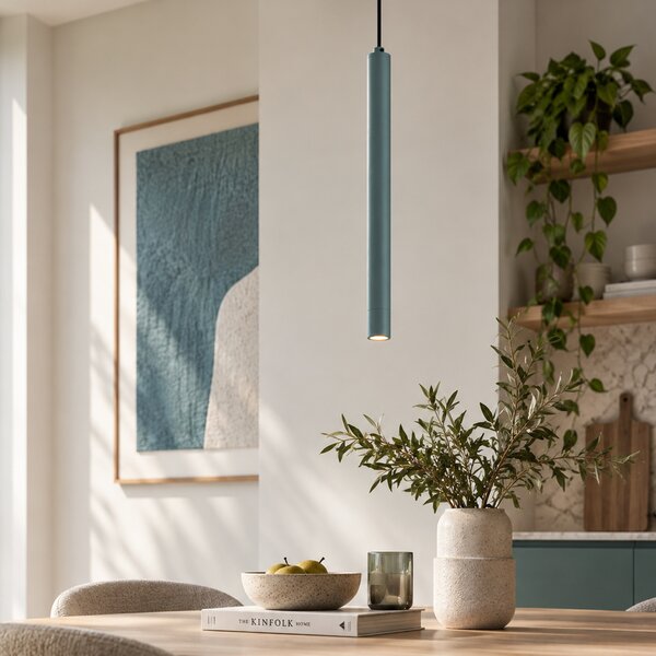 Moderní modrá závěsná lampa s integrovanou stropní deskou - Chuba