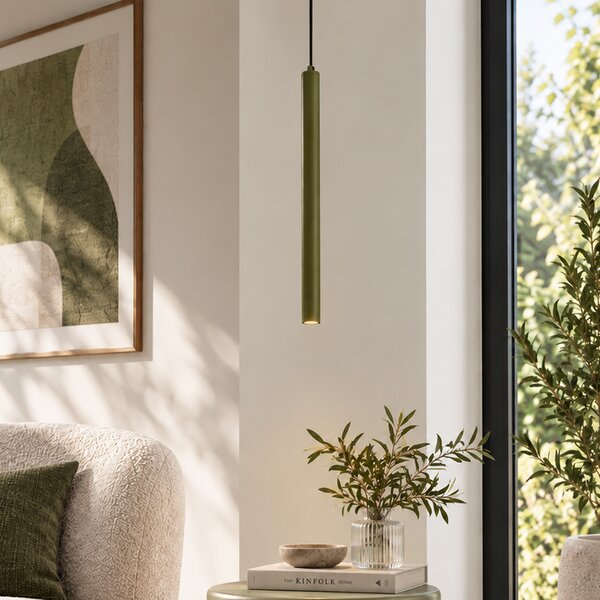 Moderní zelená závěsná lampa s integrovanou stropní deskou - Chuba