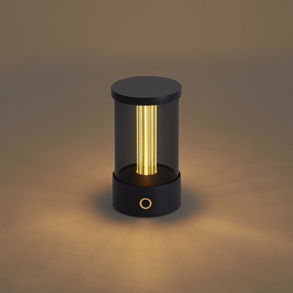 Venkovní stolní lampa černá dobíjecí vč. nabíjecí stanice IP65 - Grill
