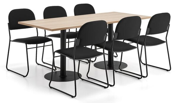 AJ Produkty Sestava nábytku VERTICUS + DAWSON, 1 stůl a 6 černých židlí