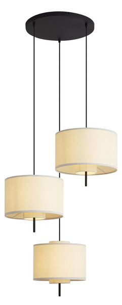 Japandi závěsná lampa černá s bílými lněnými stínidly, 3 světla - Rieu