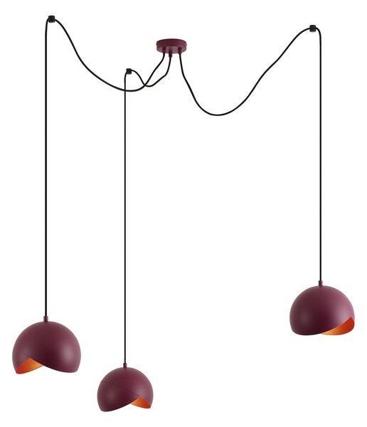 Designová červená závěsná lampa s opálovým sklem, 3 světla - Tulip