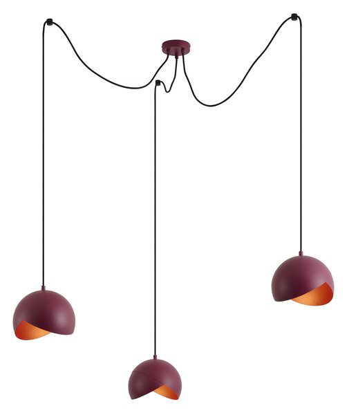 Designová červená závěsná lampa s opálovým sklem, 3 světla - Tulip