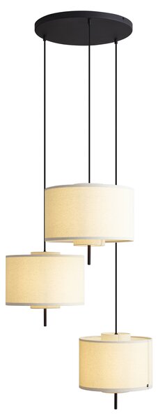 Japandi závěsná lampa černá s bílými lněnými stínidly, 3 světla - Rieu