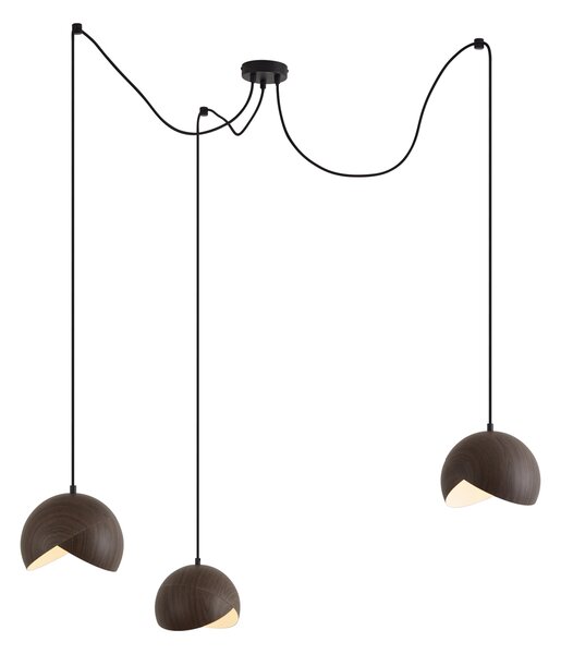 Designové závěsné svítidlo černé se stínidlem s dřevěným potiskem a opálovým sklem 3-světelné - Tulip