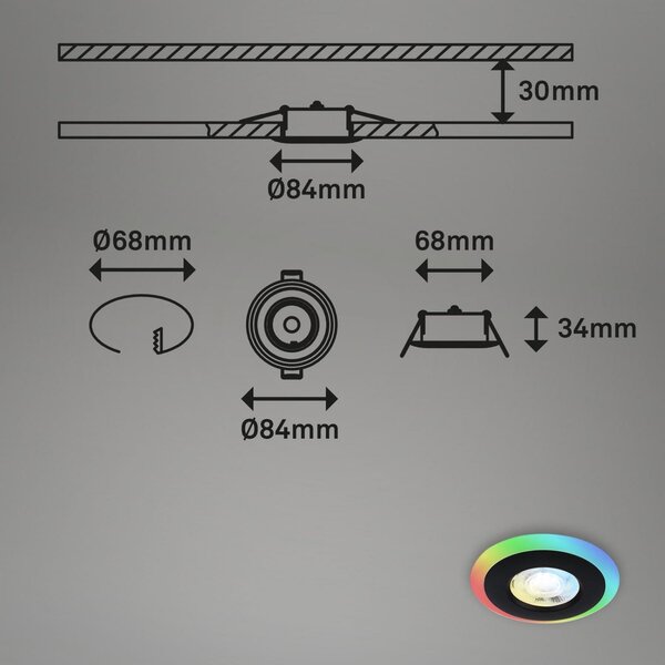 BRI 7040-035 LED vestavná svítidla sada, pr.8,4 cm, 3x LED, 5 W, 460 lm, černá - BRILONER