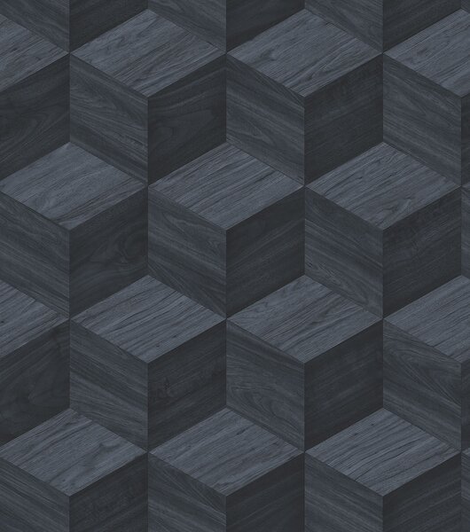 3D vliesová tapeta na zeď, tmavě modrá, imitace dřeva, RE521095, Renaissance, Design Id