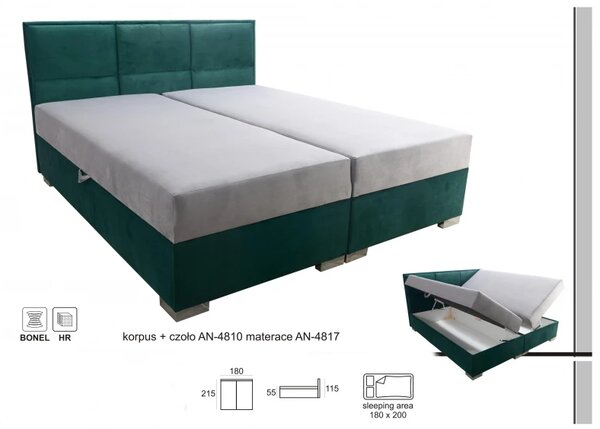 Čalouněná postel Kvadrat II, 200x160, zelená/šedá (an 4810/4817)
