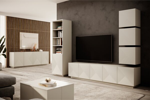 Moderní TV skříňka Asha 200 cm s pětidveřovým rýhovaným čelem - kašmír