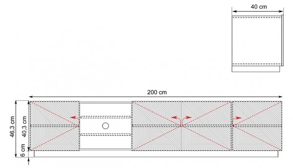TV stolek Asha 200 cm s rýhovanými dvířky a výklenkem - kašmír