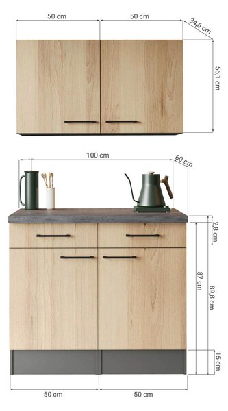 KREDENC, šedá, dub artisan, 100/200/60 cm Respekta - Online Only kuchyňské skříňky, Online Only