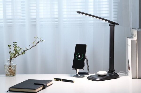 Immax 09106L - LED Stm stolní lampa s bez nabíjením QI LUMI LED/7W/230V černá