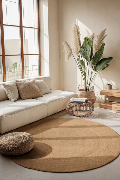 Hanse Home, Kusový koberec Jute Braided 106005 Gold kruh, 140x140 (průměr) kruh, béžová, chodba / předsíň