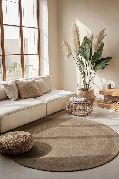 Hanse Home, Kusový koberec Jute Braided 106006 Grey Brown kruh, 140x140 (průměr) kruh, hnědá, chodba / předsíň