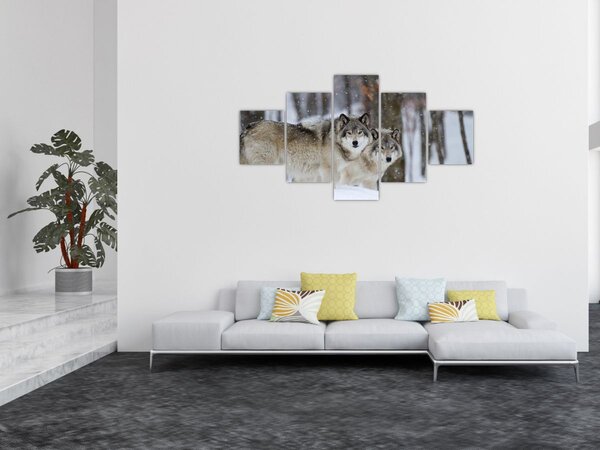 Obraz - Vlci v zimě (125x70 cm)