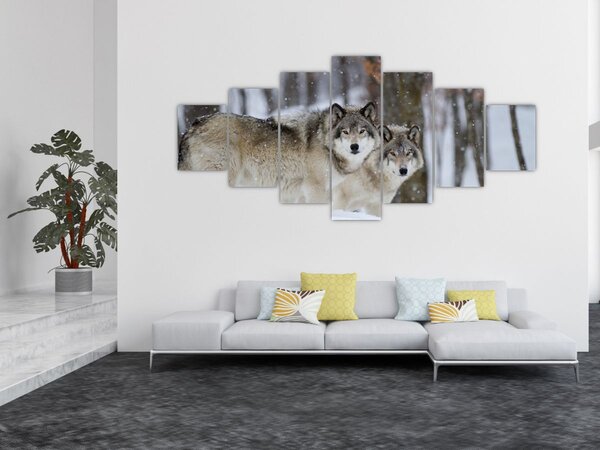Obraz - Vlci v zimě (210x100 cm)