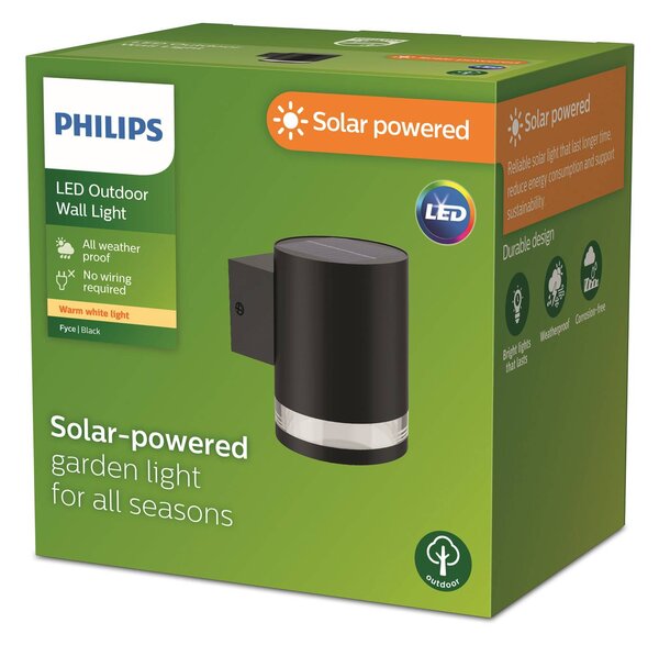 Philips Solární venkovní nástěnné svítidlo LED Fyce, Černá, Plast, Moderní, Nástěnné bodové svítidlo